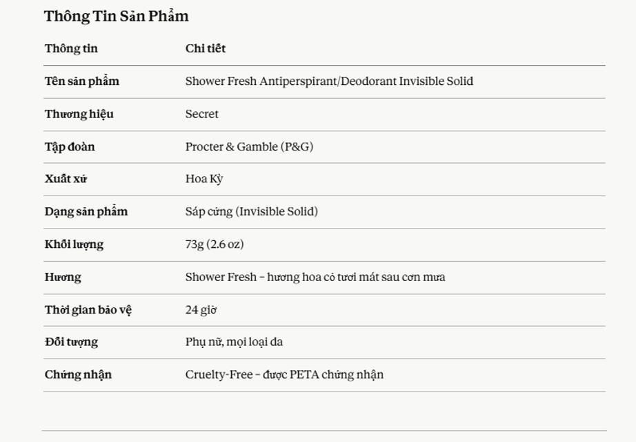 S&aacute;p Khử M&ugrave;i Secret Shower Fresh Antiperspirant/Deodorant 73g