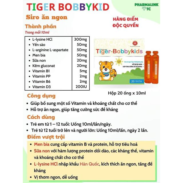 sử dụng Siro ăn ngon Tiger Bobbykids