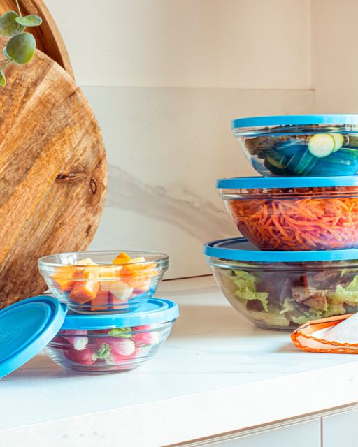 Bộ 5 Hộp Thủy Tinh Tr&ograve;n Freshbox Xanh Duralex