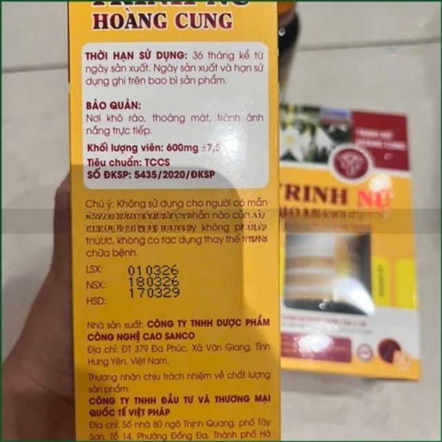 Hộp vi&ecirc;n uống Trinh Nữ Ho&agrave;ng Cung