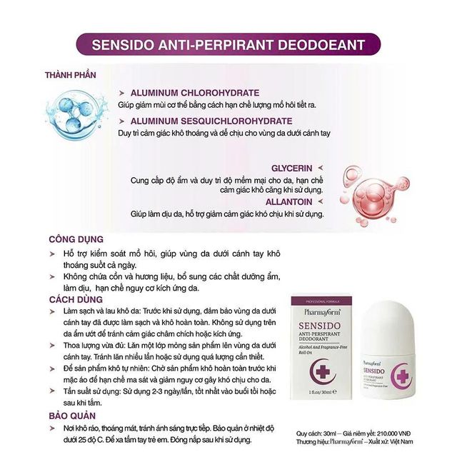 Lăn Khử M&ugrave;i Pharmaform Sensido 30ml