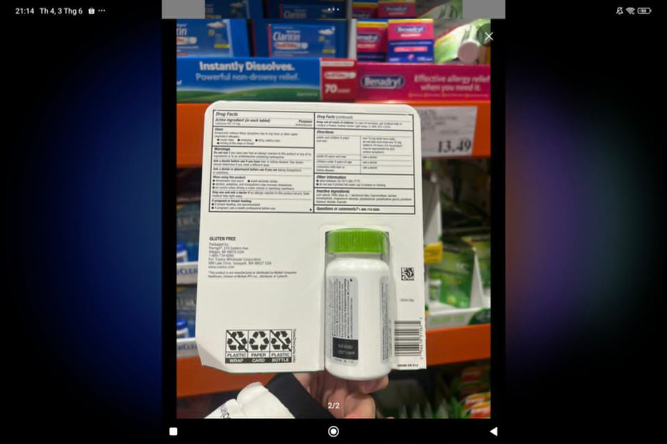 Vi&ecirc;n uống chống dị ứng Kirkland Aller Tec 365 vi&ecirc;n