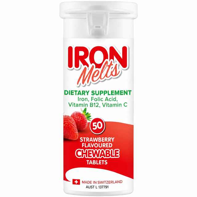 Iron Melts 50 Vi&ecirc;n - Vi&ecirc;n Ngậm Bổ Sung Sắt, Axit Folic, Vitamin B12 V&agrave; Vitamin C Hương D&acirc;u