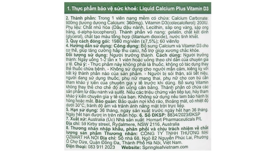 Canxi Spring Leaf Liquid Calcium Plus Vitamin D3