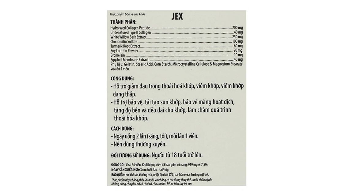Lọ sản phẩm hỗ trợ Jex Natural Joint Pain Relief
