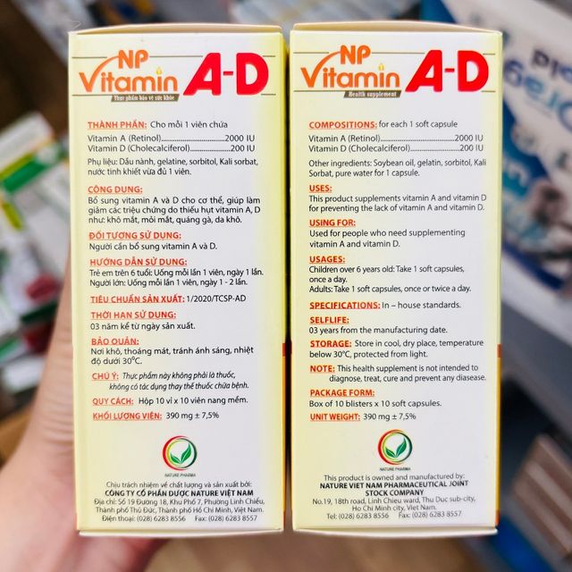 Vitamin A D Con nguy&ecirc;n liệu 100 Vi&ecirc;n