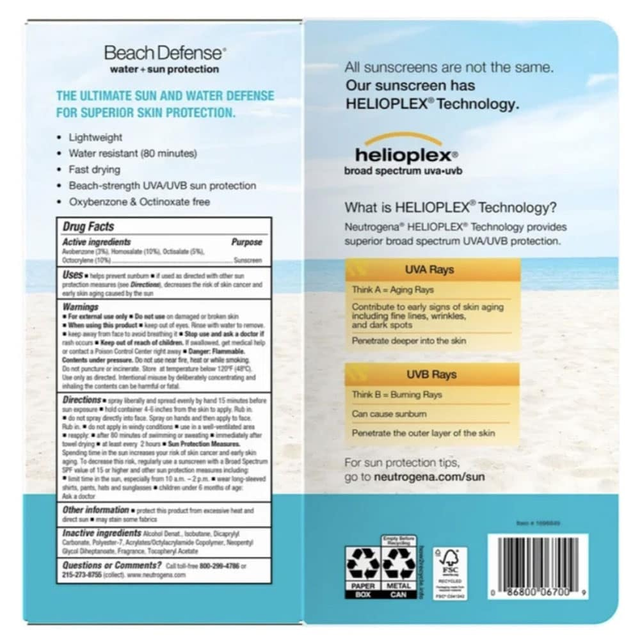 Set 2 xịt chống nắng Neutrogena Beach Defense SPF60+