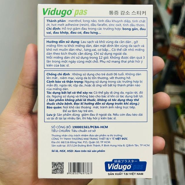 Miếng d&aacute;n giảm đau nhức VIDUGO PAS