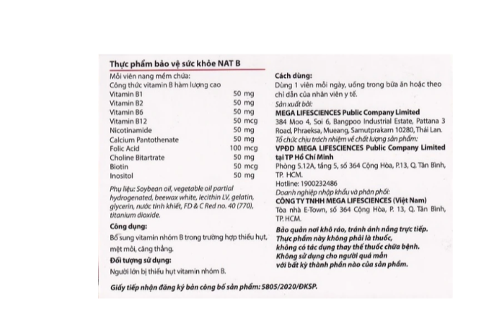 Vi&ecirc;n uống bổ sung vitamin nh&oacute;m B NAT B MEGA We care