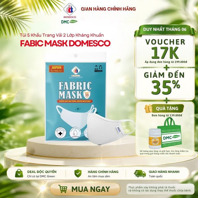 T&uacute;i 5 Khẩu Trang Vải 2 Lớp Fabric Mask Domesco