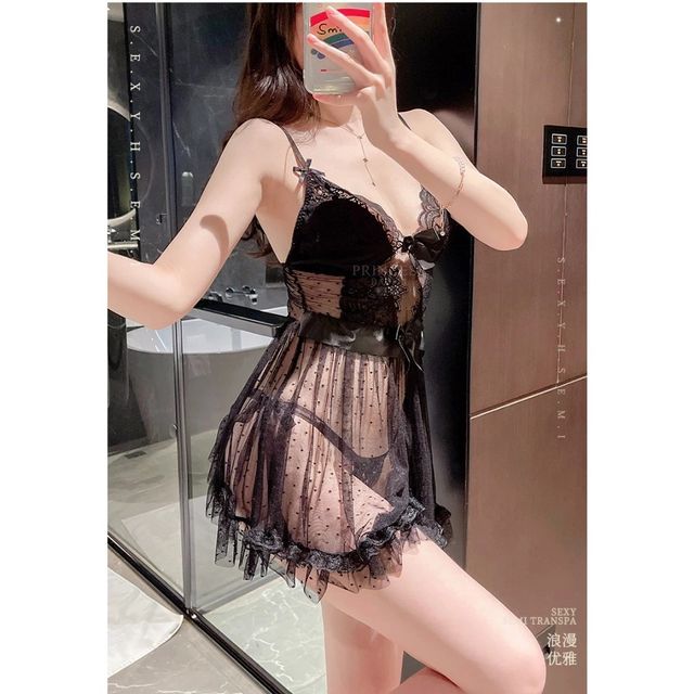 V&aacute;y Ngủ Tiểu Thư Ren Xuy&ecirc;n Thấu Sexy N235 Đen - Mẫu 3