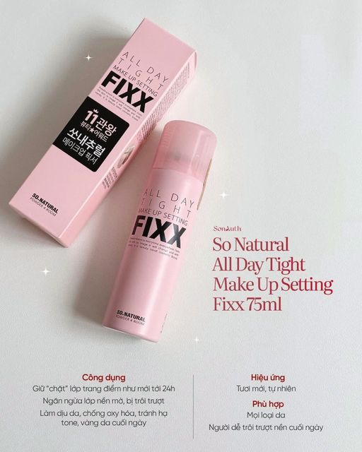 Xịt khóa nền SO Natural fixx 75ml màu hồng nhạt