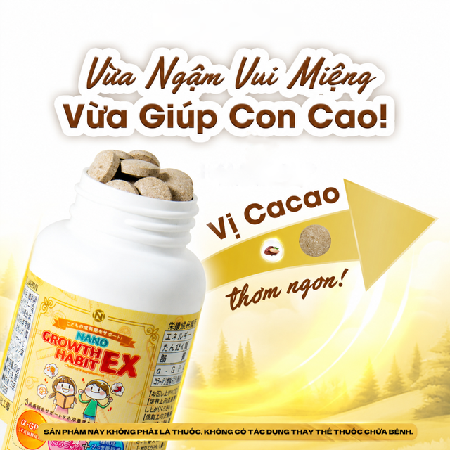 (Hàng nhập khẩu) Viên uống Nano Habit EX hỗ trợ phát triển chiều cao và trí não cho trẻ - Dinh dưỡng toàn diện, hương cacao thơm ngon, dễ uống. 3