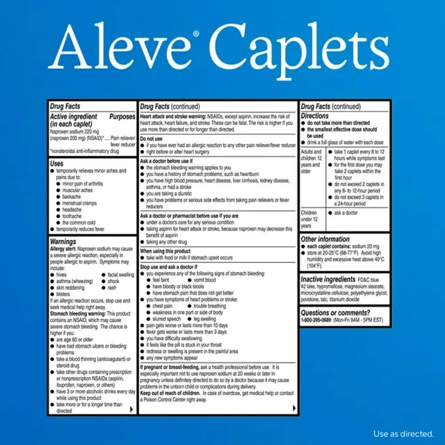 Vi&ecirc;n uống Aleve Pain Reliever Naproxen Sodium 220mg 90 Caplets