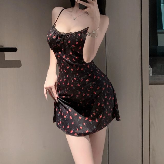 V&aacute;y Ngủ Hoa Nh&iacute; Thun Cotton C&oacute; Đệm Ngực