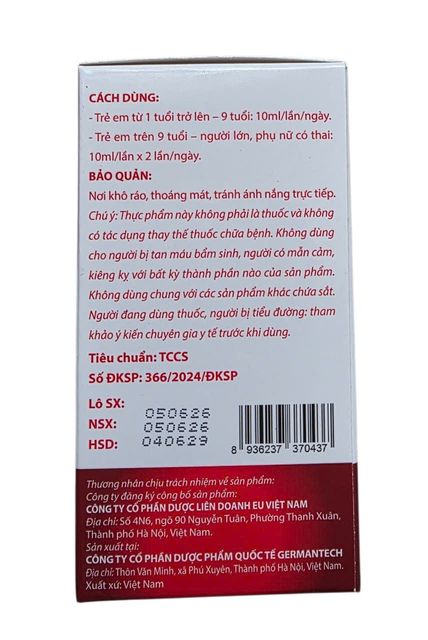 Hỗ trợ giảm thiếu m&aacute;u do thiếu sắt Feroglobin Germantech