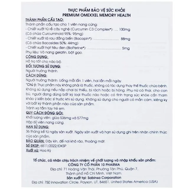 Vi&ecirc;n uống Premium Omexxel Memory Health