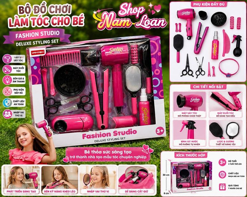 Bộ đồ chơi trang điểm t&oacute;c Fashion Studio m&agrave;u hồng 003