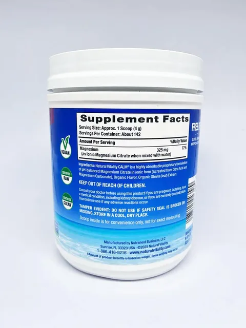 Bột bổ sung Magie Natural Vitality Calm Magnesium Citrate Powder Raspberry Lemon 567g