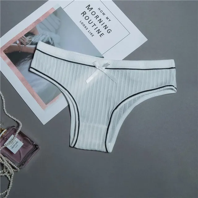 Quần L&oacute;t Nữ Gợi Cảm Quyến Rũ Mềm Mại Tho&aacute;ng Kh&iacute; Bikini Quần Chip Kẻ Sọc Thun G&acirc;n Cotton Đ&iacute;nh Nơ - T321 Trắng