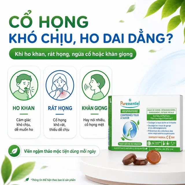 Vi&ecirc;n Ngậm L&agrave;m Dịu Cổ Họng Puressentiel Respiratoire