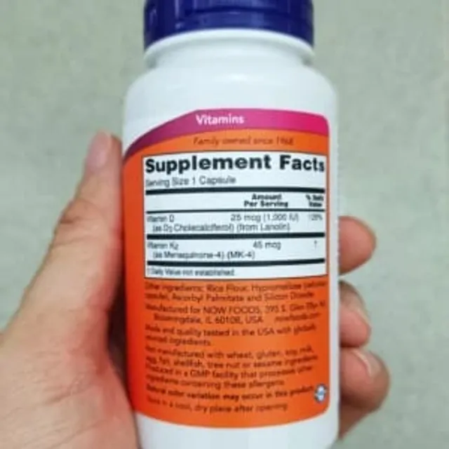 Vi&ecirc;n uống NOW Vitamin D-3 & K-2