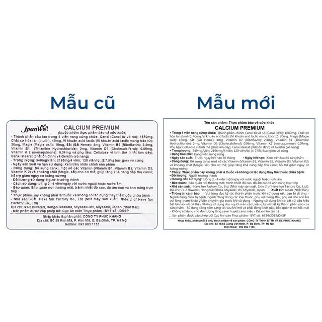 Calcium Premium JpanWell 120 vi&ecirc;n