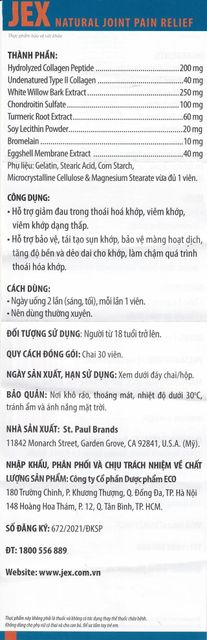 Vi&ecirc;n hỗ trợ giảm đau Ecogreen Jex Natural