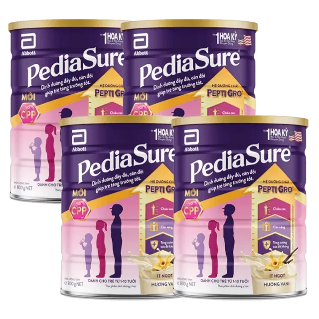 Combo 4 Thực phẩm dinh dưỡng y học cho trẻ 1-10 tu&ocirc;̉i: Pediasure vani 850g