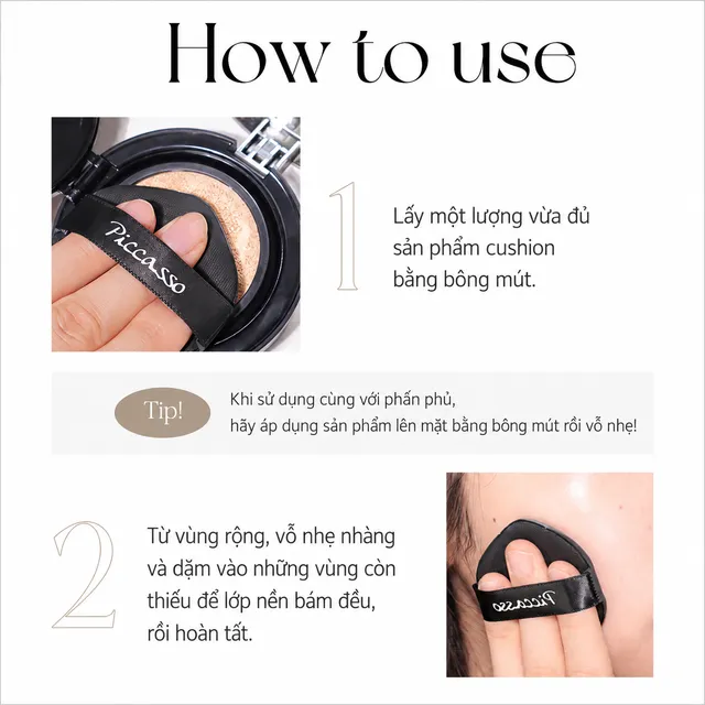 B&ocirc;ng phấn Cushion Piccasso Glow Cushion Puff - Bảo quản v&agrave; sử dụng