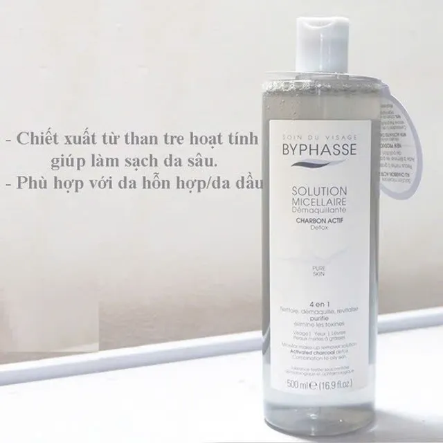 Nước tẩy trang Byphasse Solution Micerallaire Charbon Actif cho da nhạy cảm