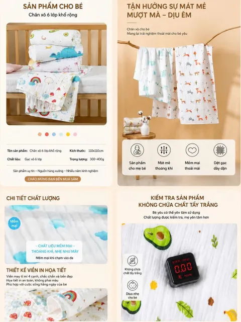 Set combo khăn tắm 6 lớp cho bé