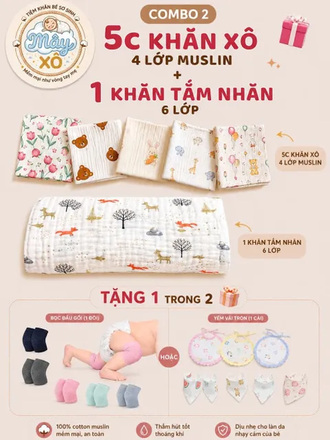 Khăn xô sữa 6 lớp tiện lợi cho bé