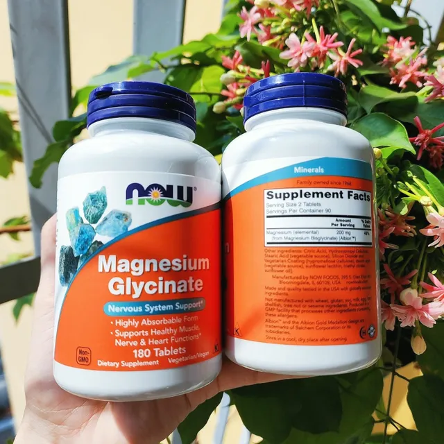 Viên uống bổ sung Magnesium glycinate 200mg NOW 180 viên cứng
