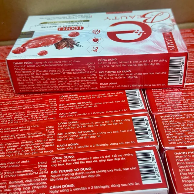 Vi&ecirc;n Vitamin E đỏ tinh dầu th&ocirc;ng đỏ dầu gấc
