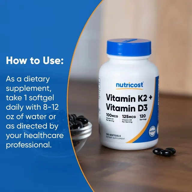 Nutricost Vitamin D3 + K2 - H&agrave;nh tr&igrave;nh sức khoẻ