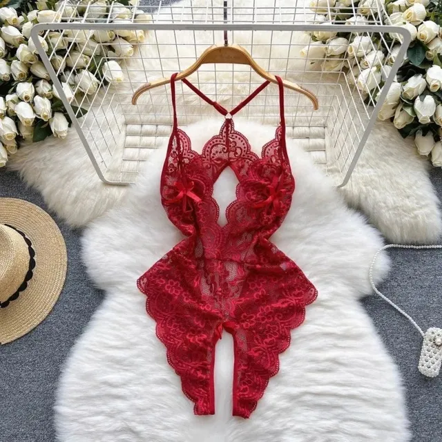 Bodysuit Ren Hoa Xẻ Ngực Sexy Gợi Cảm Đồ Ngủ Liền Th&acirc;n Hở Đũng Quyến Rũ Đ&aacute;ng Y&ecirc;u - N940 Đỏ