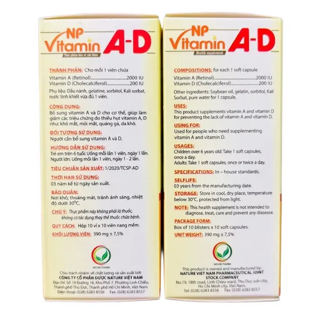 Vi&ecirc;n uống NP Vitamin A-D Nature Pharma