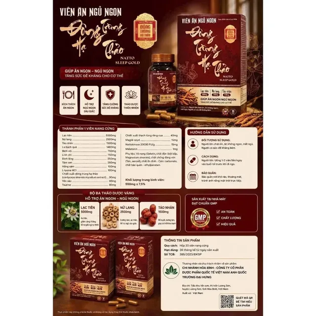 Vi&ecirc;n Ăn Ngủ Ngon Đ&ocirc;ng Tr&ugrave;ng Hạ Thảo Natto Sleep Gold