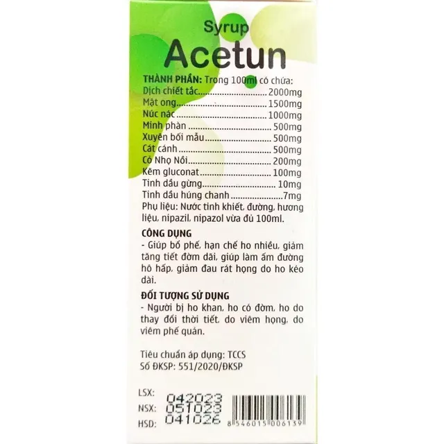 Siro ho bổ phế Acetun