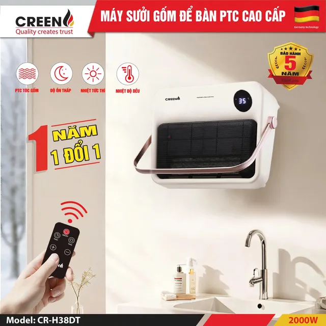 M&aacute;y sưởi gốm PTC cao cấp CREEN CR-H38DT