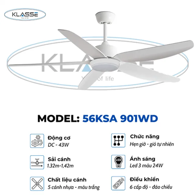 Quạt trần Klasse 56KSA 901W từ nhiều g&oacute;c độ