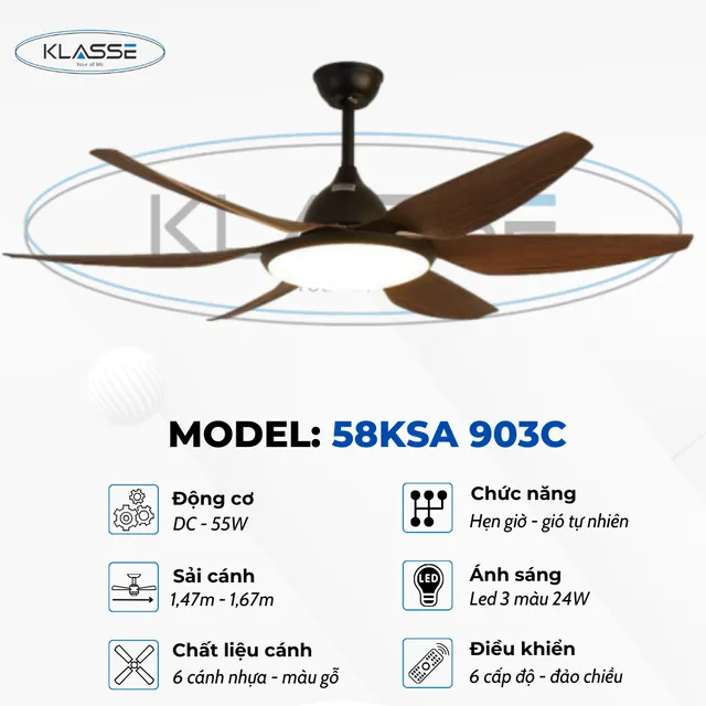 Quạt trần đ&egrave;n 6 c&aacute;nh Klasse 58KSA 903C