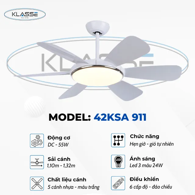 Quạt trần đ&egrave;n Klasse 42KSA 911 - T&iacute;nh năng nổi bật