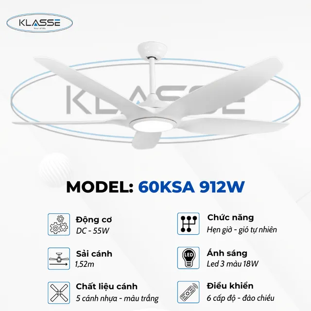 Quạt trần đ&egrave;n Klasse 60KSA 912W - G&oacute;c 2