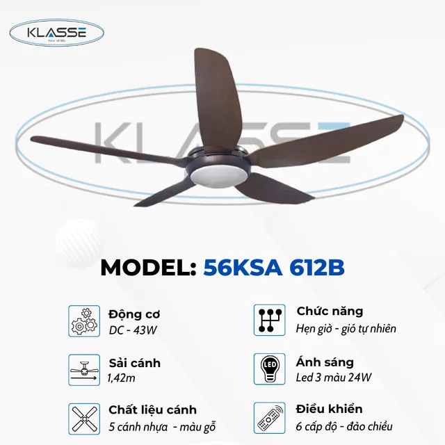 Quạt trần đ&egrave;n 5 c&aacute;nh Klasse 56KSA 612B