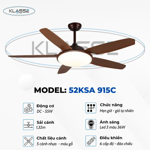 Quạt trần đ&egrave;n Klasse 52KSA 915C