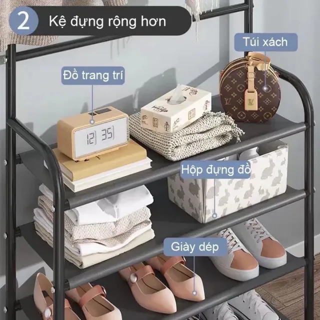 Kệ Chữ L 4 Tầng Để Gi&agrave;y D&eacute;p, Treo Quần &Aacute;o