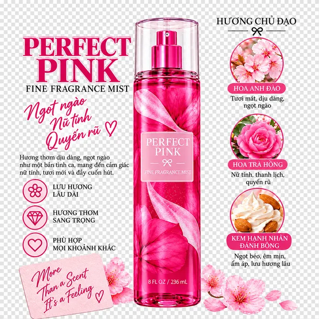Xịt Thơm To&agrave;n Th&acirc;n Bodymist Perfect Pink New 236ml