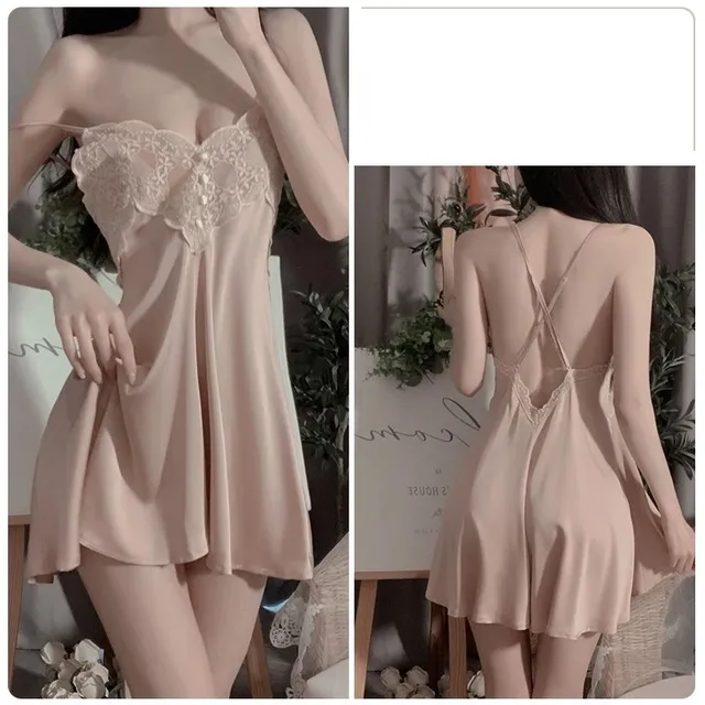 V&aacute;y Ngủ Lụa Sexy Phối Ren Hoa
